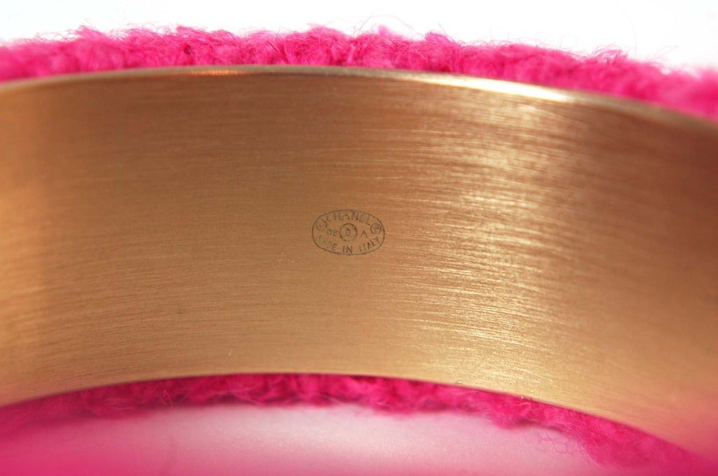 Women's CHANEL Pink Fabric Bangle With Goldtone CC's