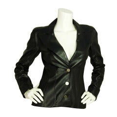 Chanel Black Metallic Leather Jacket SZ - Small