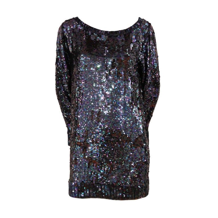 YVES SAINT LAURENT BLUE/PURPLE SEQUINS LONGSLEEVES DRESS