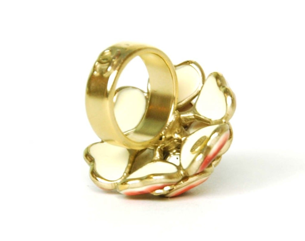 CHANEL Red Enamel Camelia Ring In Excellent Condition In New York, NY