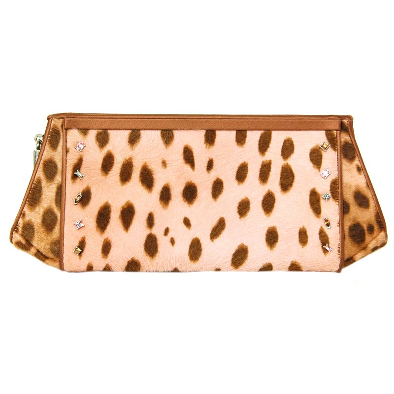 JUDITH LEIBER Pink Ponyhair Leopard Print Clutch w. Chain