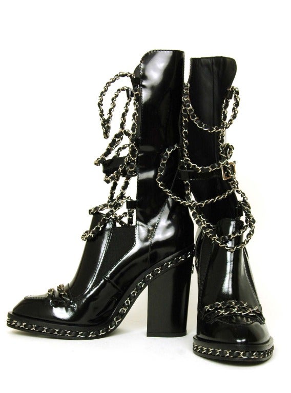 Chanel Patent Leather Heel Chain Boots in Black size 38C – Chicago  Consignment