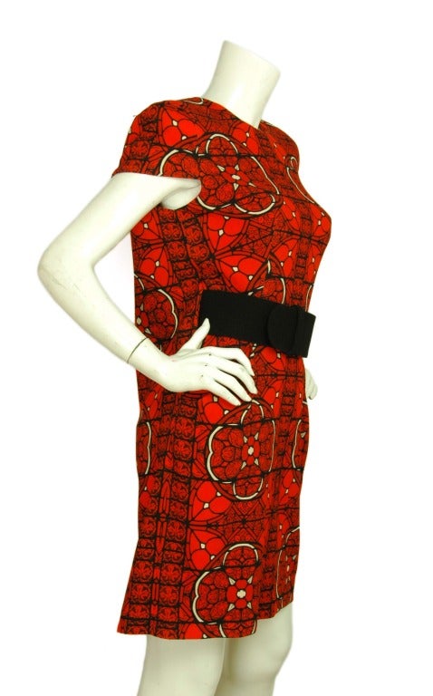 ALEXANDER MCQUEEN NWT Red & Black Stained Glass Print Dress W/Belt (Rt. $3, 285) sz42