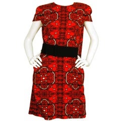 ALEXANDER MCQUEEN NWT Red & Black Stained Glass Print Dress W/Belt (Rt. $3, 285) sz42
