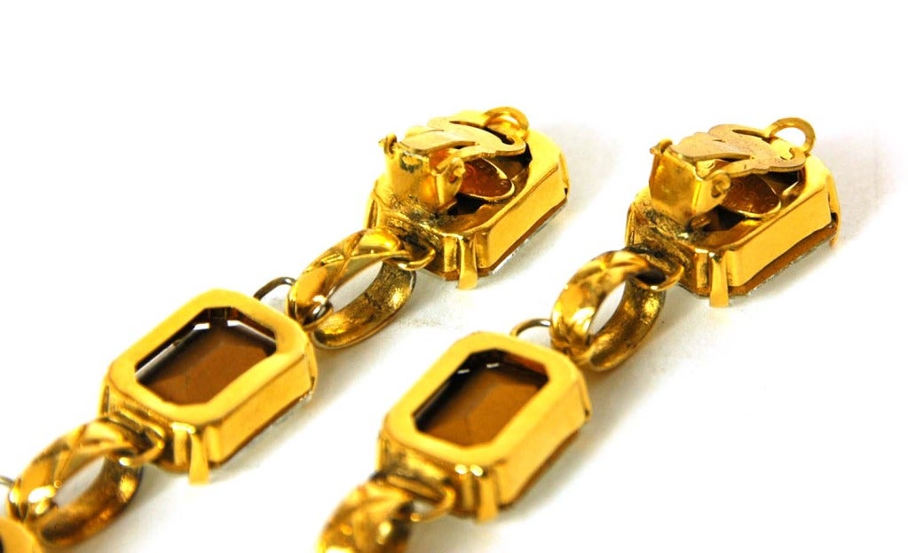 CHANEL Crystal And Goldtone Clip On Dangling Earrings In Excellent Condition In New York, NY