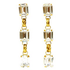 CHANEL Crystal And Goldtone Clip On Dangling Earrings