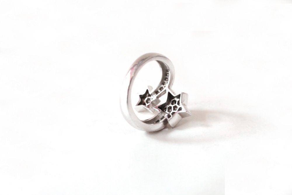 CHANEL 18K WHITE GOLD COMET STAR RING W/ DIAMONDS - SZ 7.5 2