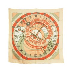 HERMES NIB Pink 'MECANIQUE DU TEMPS' Clock Print Silk Scarf