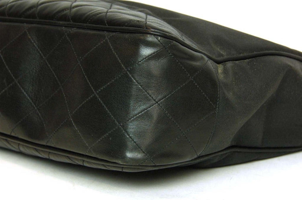 CHANEL Black Canvas/Leather Tote W/Double Chain Shoulder Strap 1