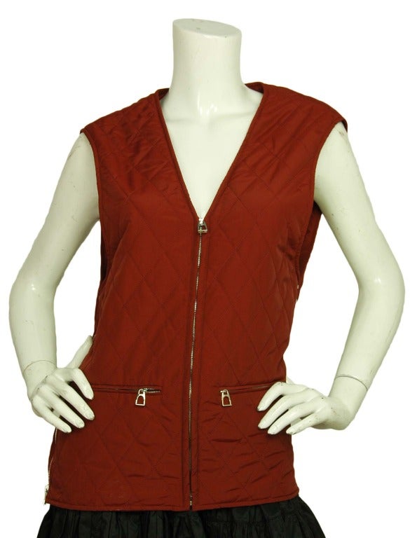 Women's HERMES Rust Quilted Jacket  with Removable Vest - Sz Small