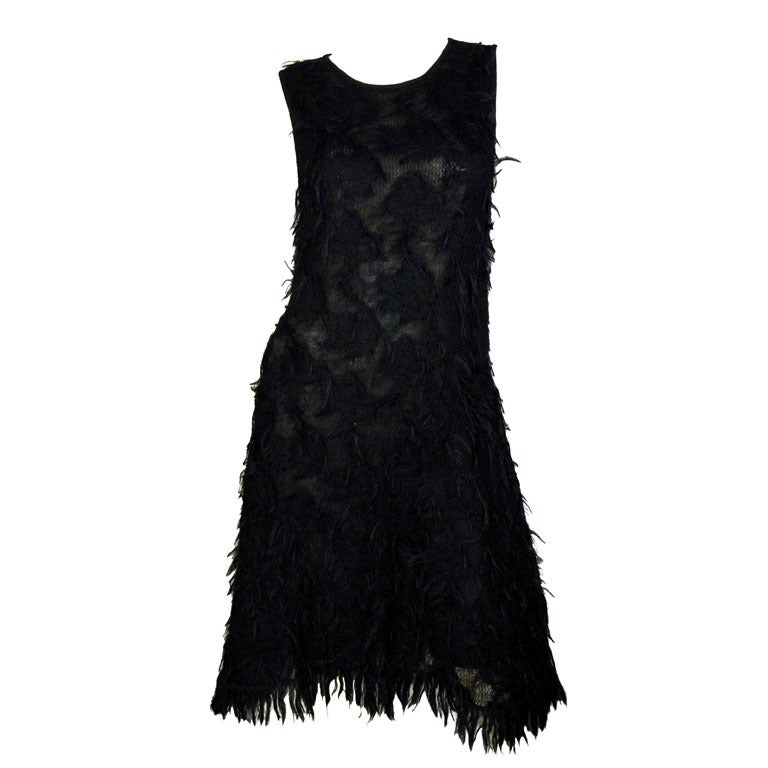 CHANEL 09A Black Mohair Sleeveless Fringe Trim Dress sz.40