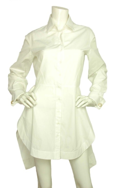 ALAIA White Long Cotton Shirt W/Gathered Back - Sz 8