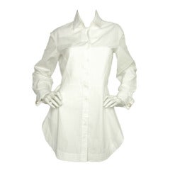 ALAIA White Long Cotton Shirt W/Gathered Back - Sz 8