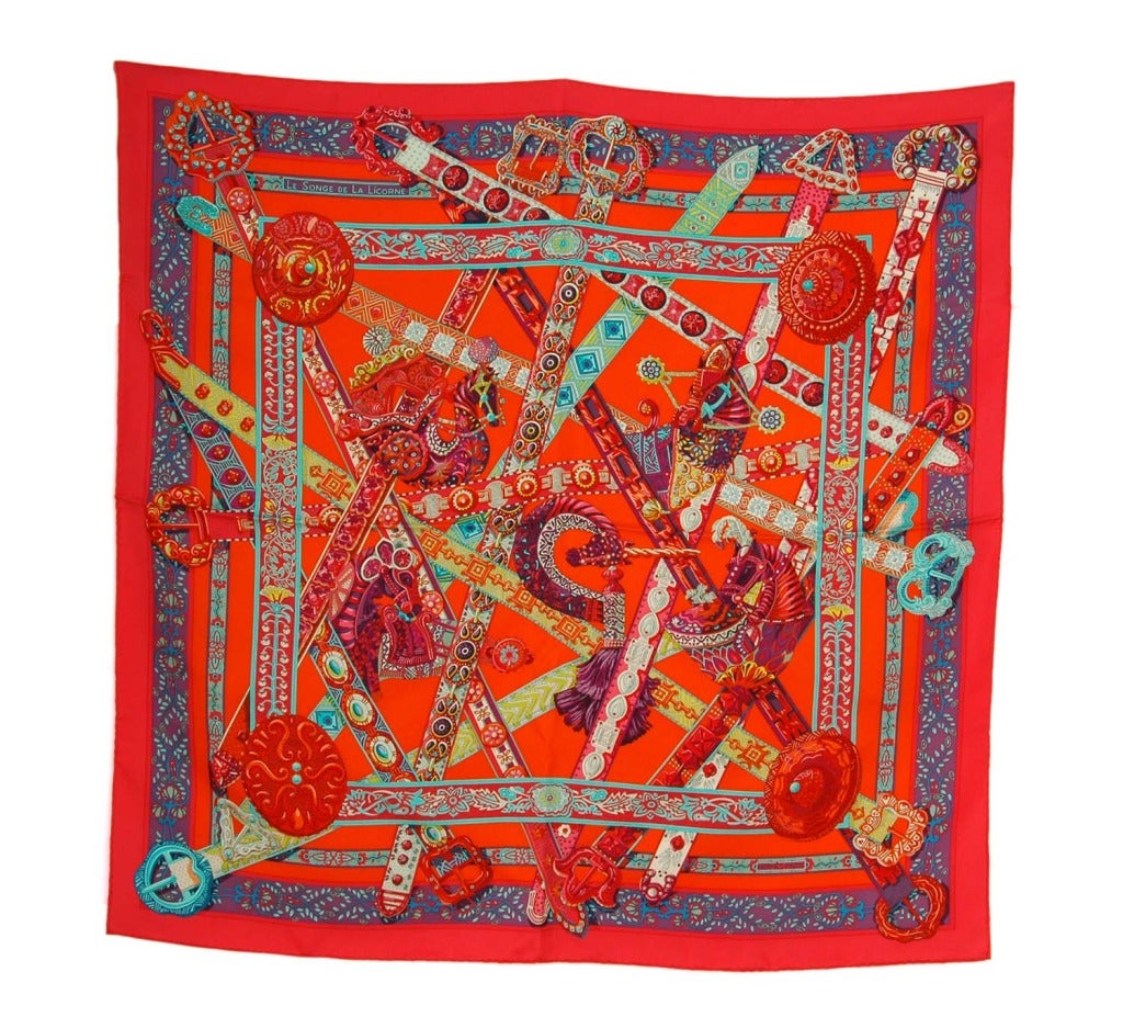 Hermes Red/Orange JARDIN CREOLE Silk Scarf

 Made in France
 Composition: 100% Silk
 Labeled 