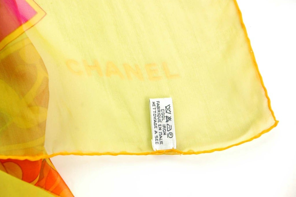 Women's CHANEL Yellow, Orange & Blue CC Print Silk Chiffon Sheer Shawl/Scarf