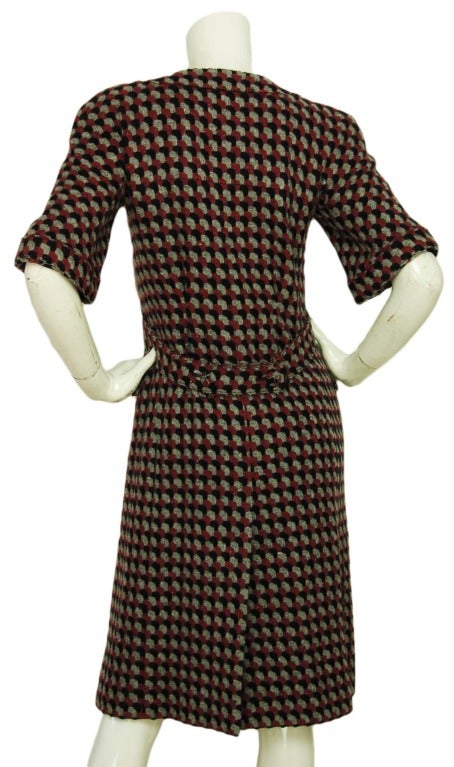 Women's CHANEL Black/Red/Grey Cashmere Shortsleeve Coat Dress - Sz 36