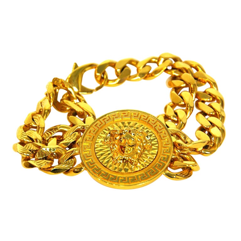 VERSACE Goldtone Double Chain Medusa Head Bracelet (Rt. $975) at 1stDibs