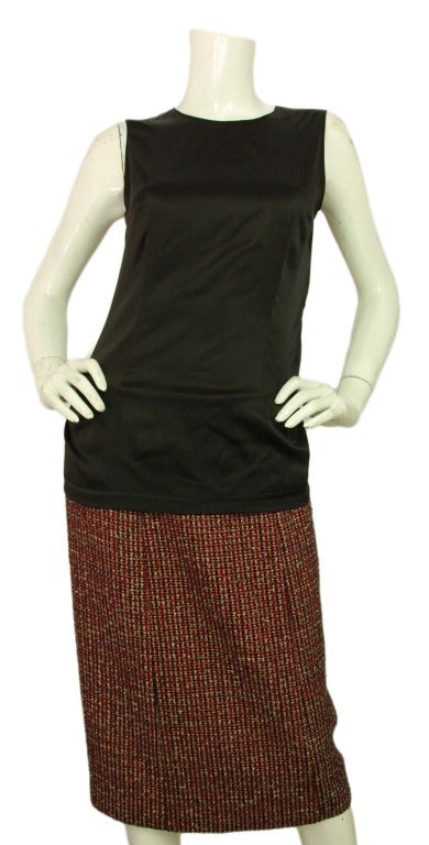 CHANEL Red Tweed Pencil Skirt W/Metallic Threads - Sz 42 1