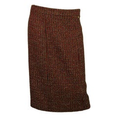 CHANEL Red Tweed Pencil Skirt W/Metallic Threads - Sz 42