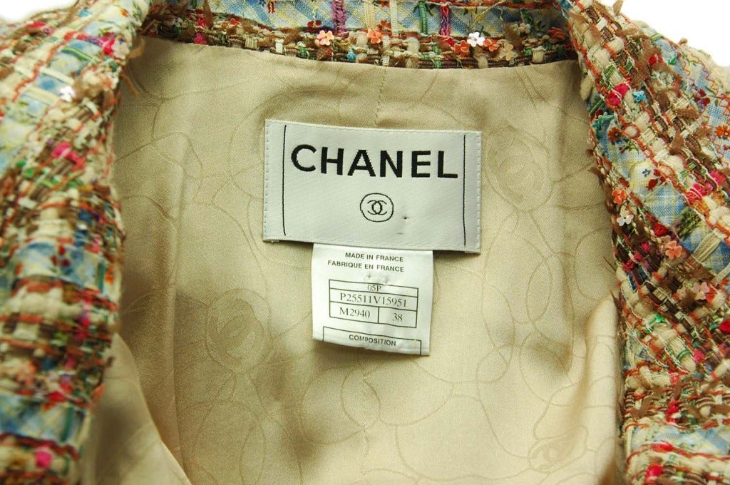 Women's CHANEL Tweed Skirt Suit W/Mini Metallic Flowers-Sz 4