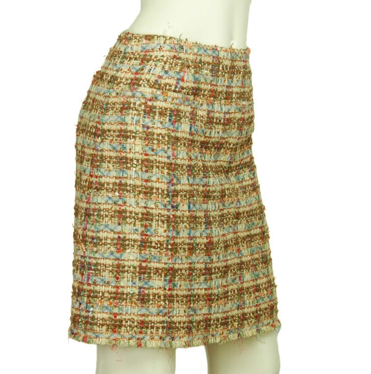 CHANEL Tweed Skirt Suit W/Mini Metallic Flowers-Sz 4 2