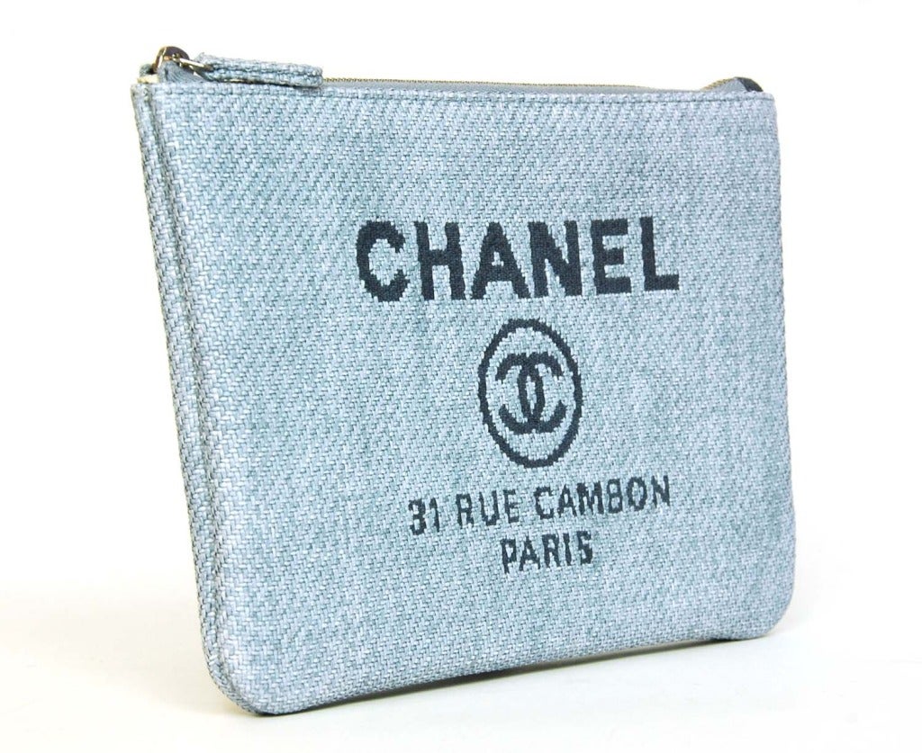 CHANEL Blue Raffia RUE CAMBON Cosmetic Pouch/Clutch