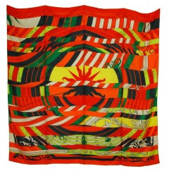Hermes Orange/Red/Green Astrologie Nouvelle Print 140cm Giant Silk Scarf Shawl 6