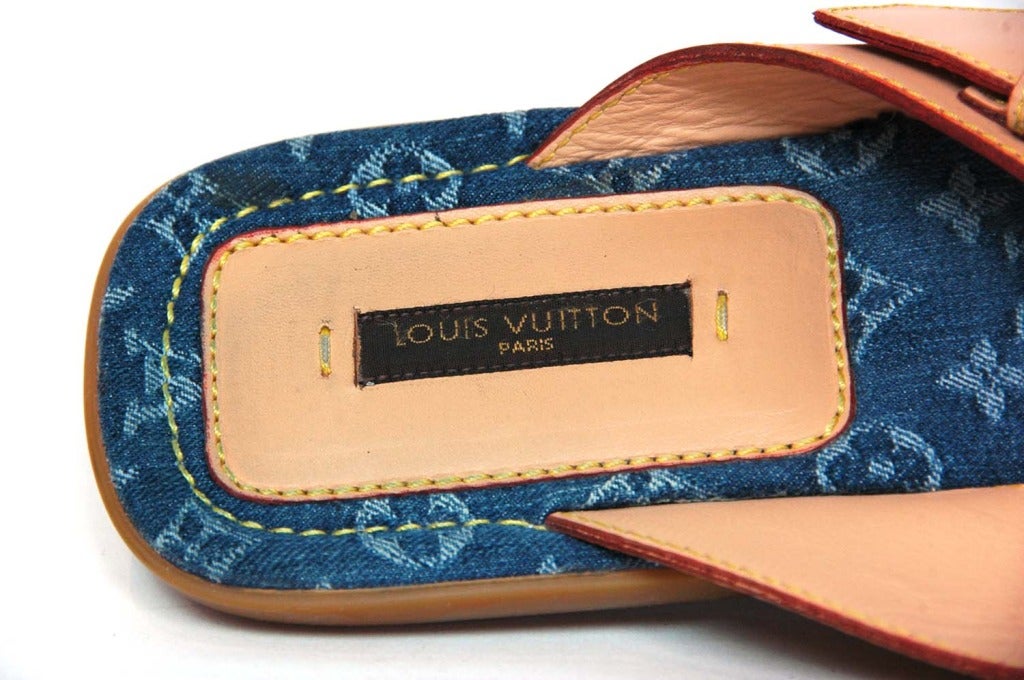Women's LOUIS VUITTON Denim Monogram Thong Sandals-Sz 10