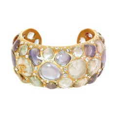 CHANEL Lavender Poured Glass Cuff Bracelet with Rhinestones 5