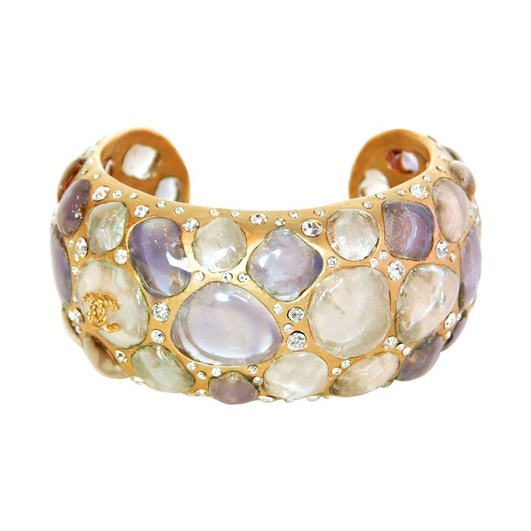 CHANEL Lavender Poured Glass Cuff Bracelet with Rhinestones For Sale at ...