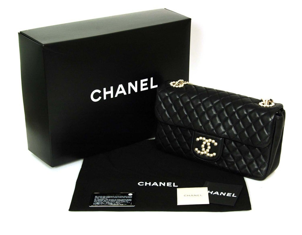 Chanel Black Quilted Leather Westminster Classic Flap Bag W Pearl 6