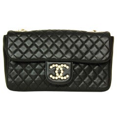 Chanel Black Quilted Leather Westminster Classic Flap Bag W Pearl