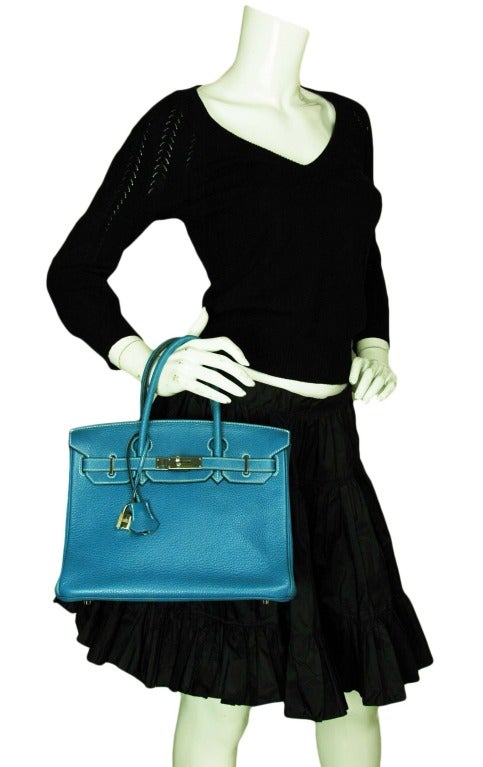 Hermes Togo Leather 30cm Blue Jean Birkin Bag With Palladium Hardware 5