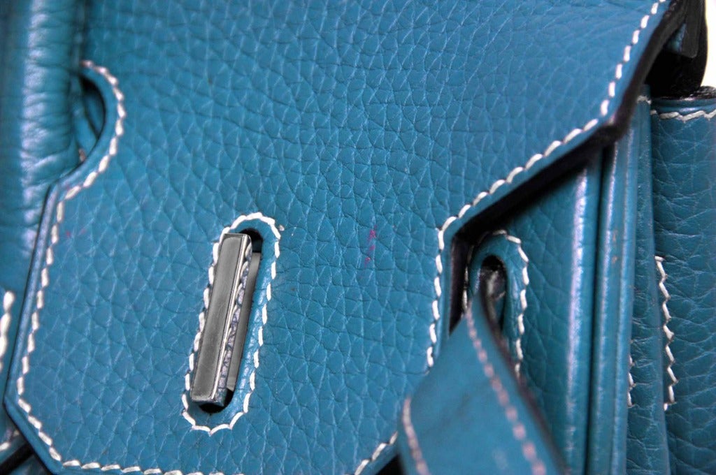Women's Hermes Togo Leather 30cm Blue Jean Birkin Bag With Palladium Hardware