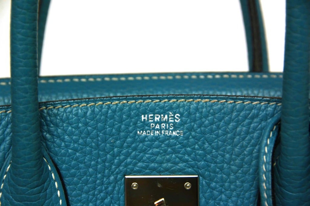 Hermes Togo Leather 30cm Blue Jean Birkin Bag With Palladium Hardware 3