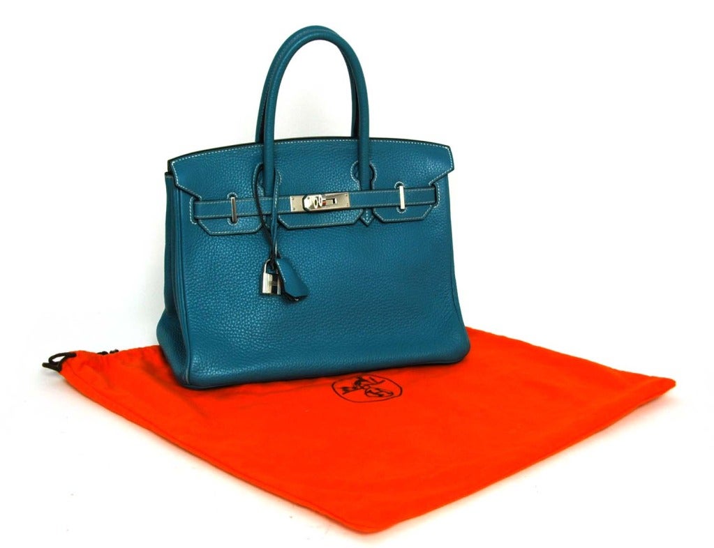 Hermes Togo Leather 30cm Blue Jean Birkin Bag With Palladium Hardware 4
