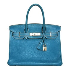 Hermes Togo Leather 30cm Blue Jean Birkin Bag With Palladium Hardware