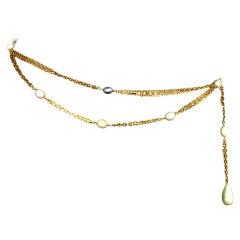 CHANEL Goldtone Chain Belt With Pearls