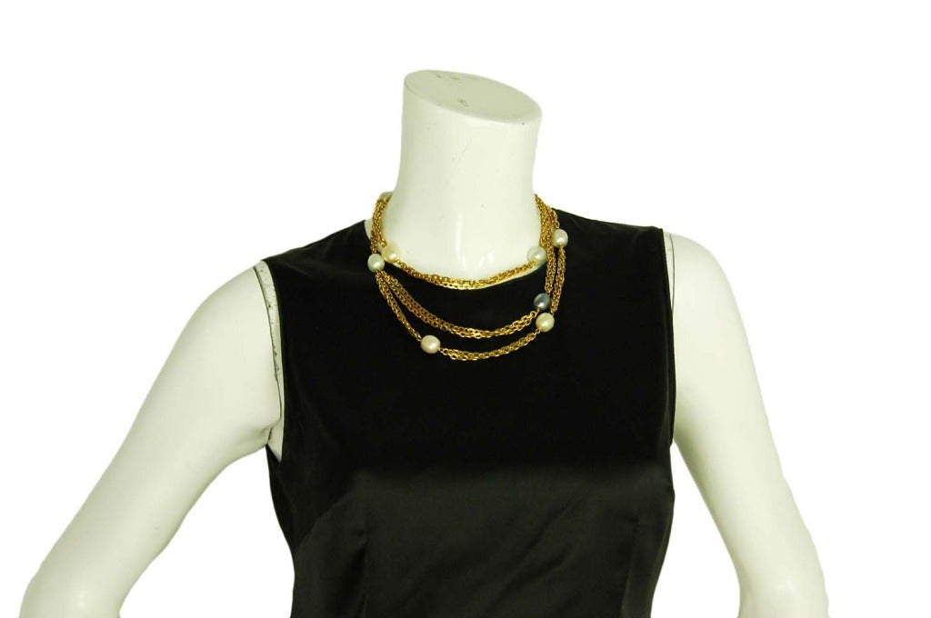CHANEL Goldtone Chain Belt With Pearls 1
