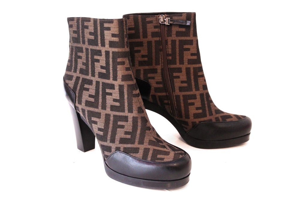FENDI CANVAS ZUCCA PRINT ANKLE SIDE-ZIP BOOTS 1