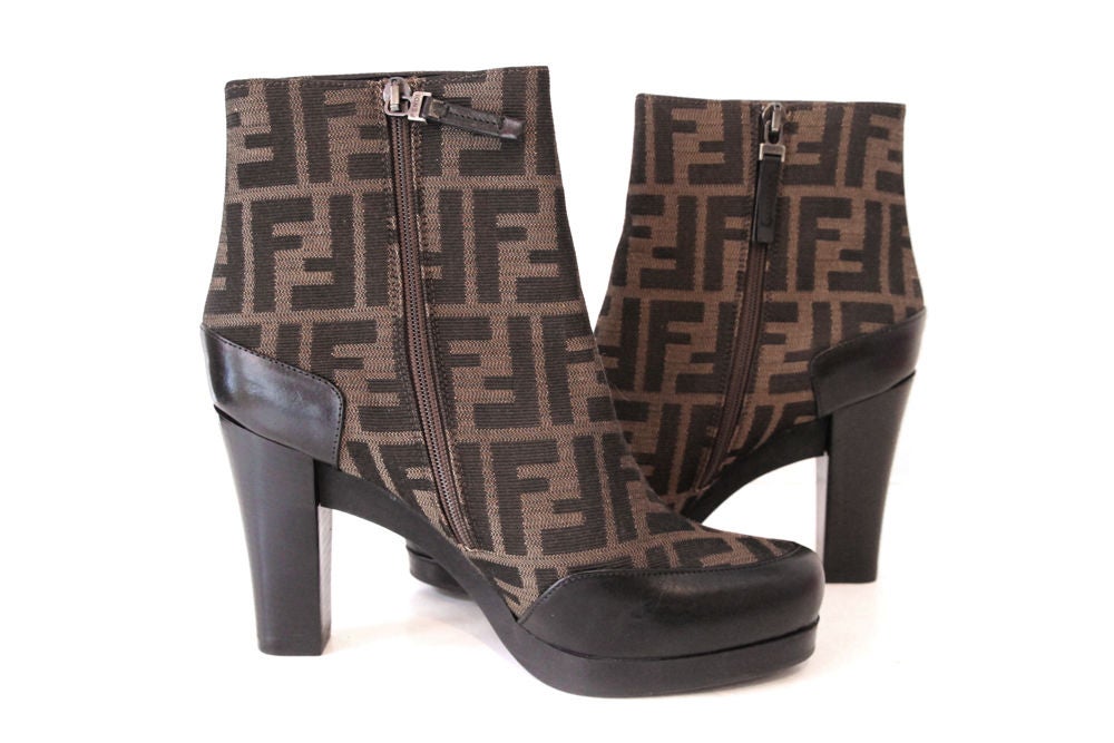 FENDI CANVAS ZUCCA PRINT ANKLE SIDE-ZIP BOOTS 2