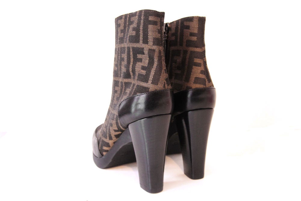 FENDI CANVAS ZUCCA PRINT ANKLE SIDE-ZIP BOOTS 3