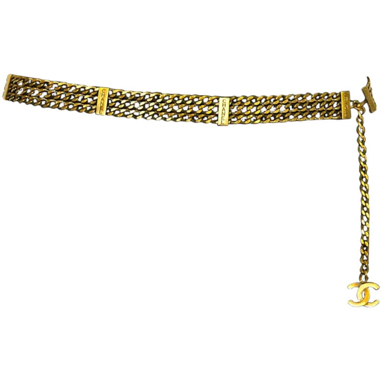 CHANEL Bronze Chain Belt W/Dangling CC Charm