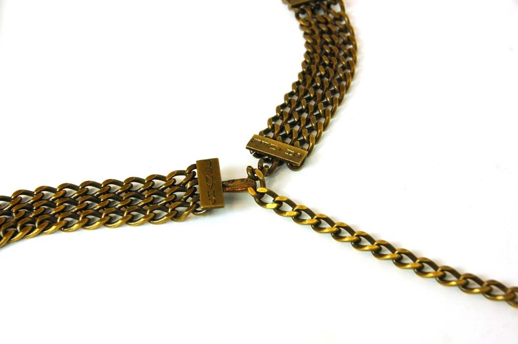 CHANEL Bronze Chain Belt W/Dangling CC Charm In Excellent Condition In New York, NY