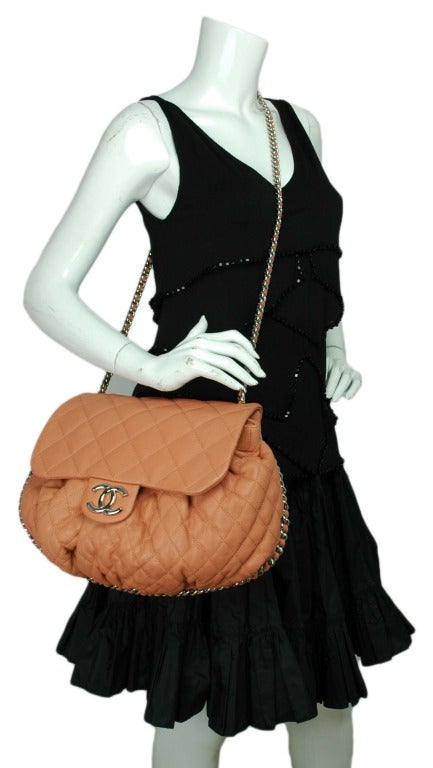 Chanel Peach Quilted Leather Large Chain Around Cross Body Bag 3