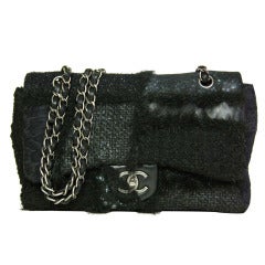 Chanel Black Patchwork Tweed Boucle Classic Flap Bag w, Chain Straps