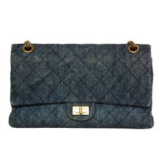 Chanel Distressed Quilted Denim 2.55 Reissue Classic Flap w. Chain Straps