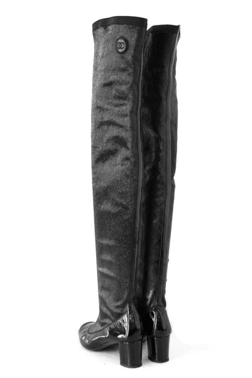 CHANEL BLACK PATENT THIGH HIGH TALL BOOTS 2