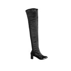 CHANEL BLACK PATENT THIGH HIGH TALL BOOTS