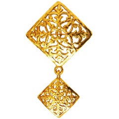 CHANEL Vintage '70s-'80s Gold Brocade Double Diamond Brooch
